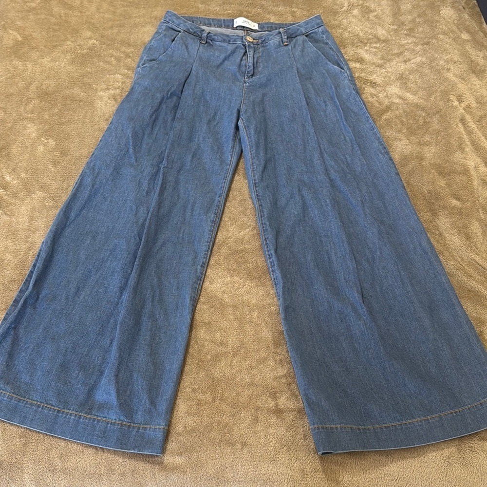 Mango Women's Wide-Leg‎ Blue Jeans